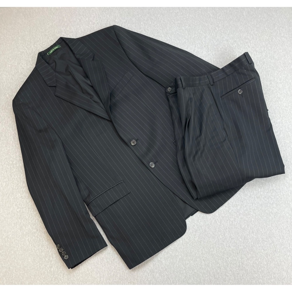 Lauren Ralph Lauren Suit Mens 42L Black Pinstripe 2-Button Pants 34 x 32 - 2 Pcs